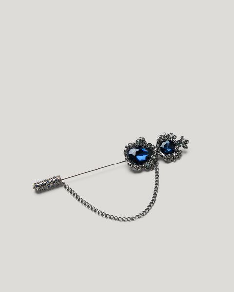 Large Crystal Jewelled Lapel Pin, Sapphire, hi-res